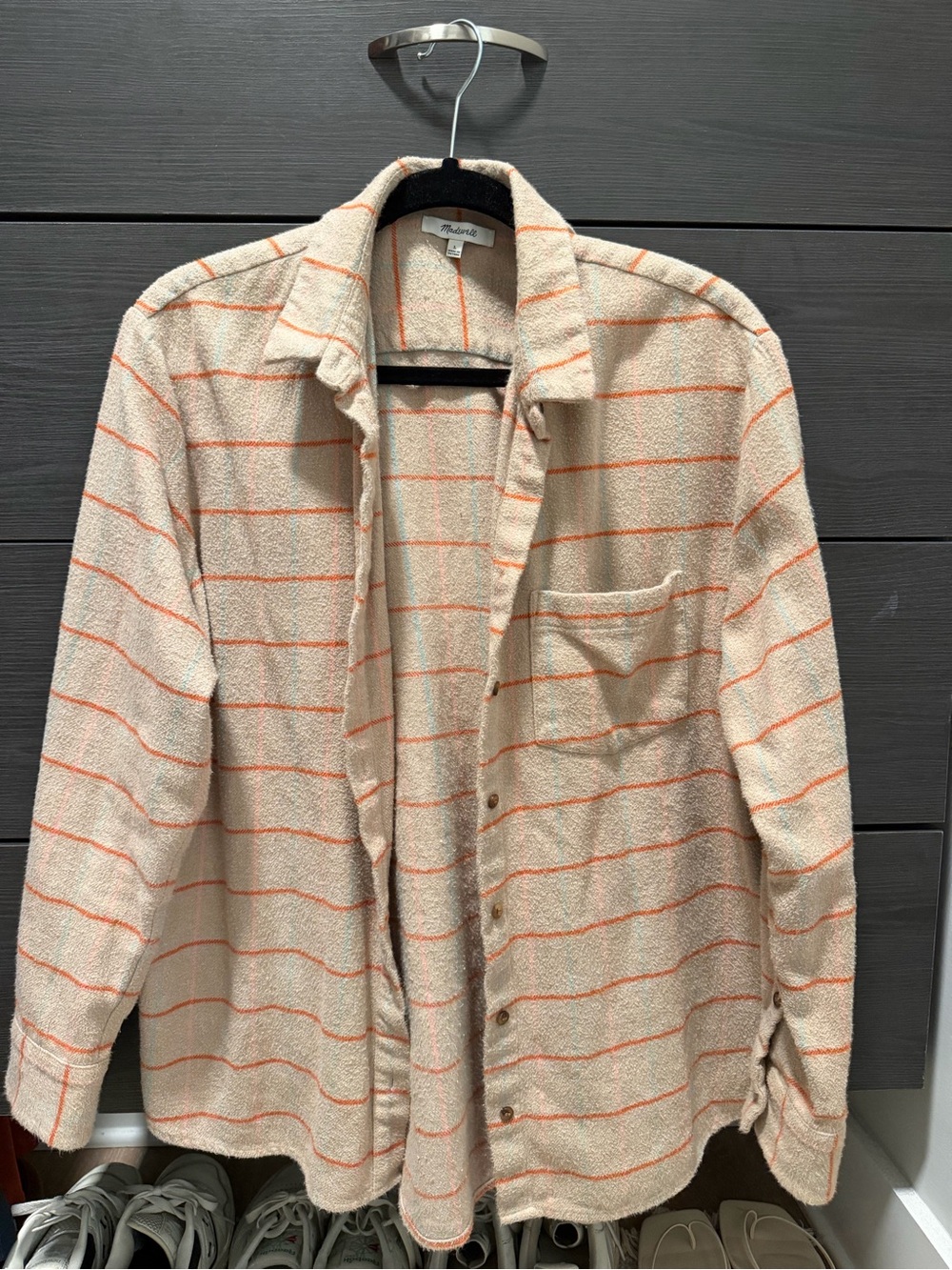 Madewell Cream Button-Down Shirt with Orange Stripes